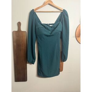 NWT Abercrombie & Fitch Green Long Puff Sleeve Mini Dress Small Tall